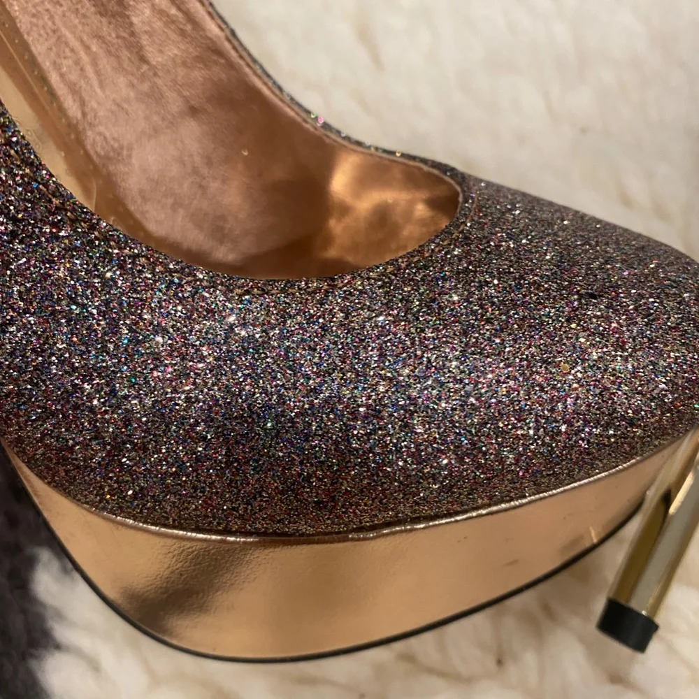 Womens Rose Gold Glitter Pump - Picture 9 of 10